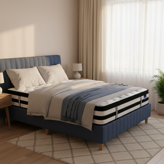 Bliss Ensemble Bed Base & Mattress Package with 34cm Mattress - Blue Single