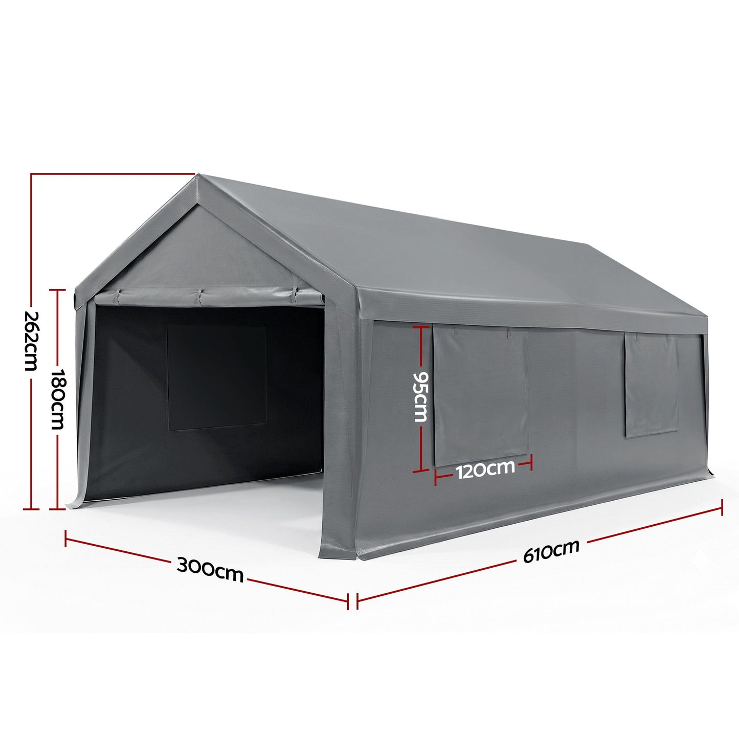 3x6m Carports Canopy Tent Portable Garage Outdoor Steel Shelter Grey