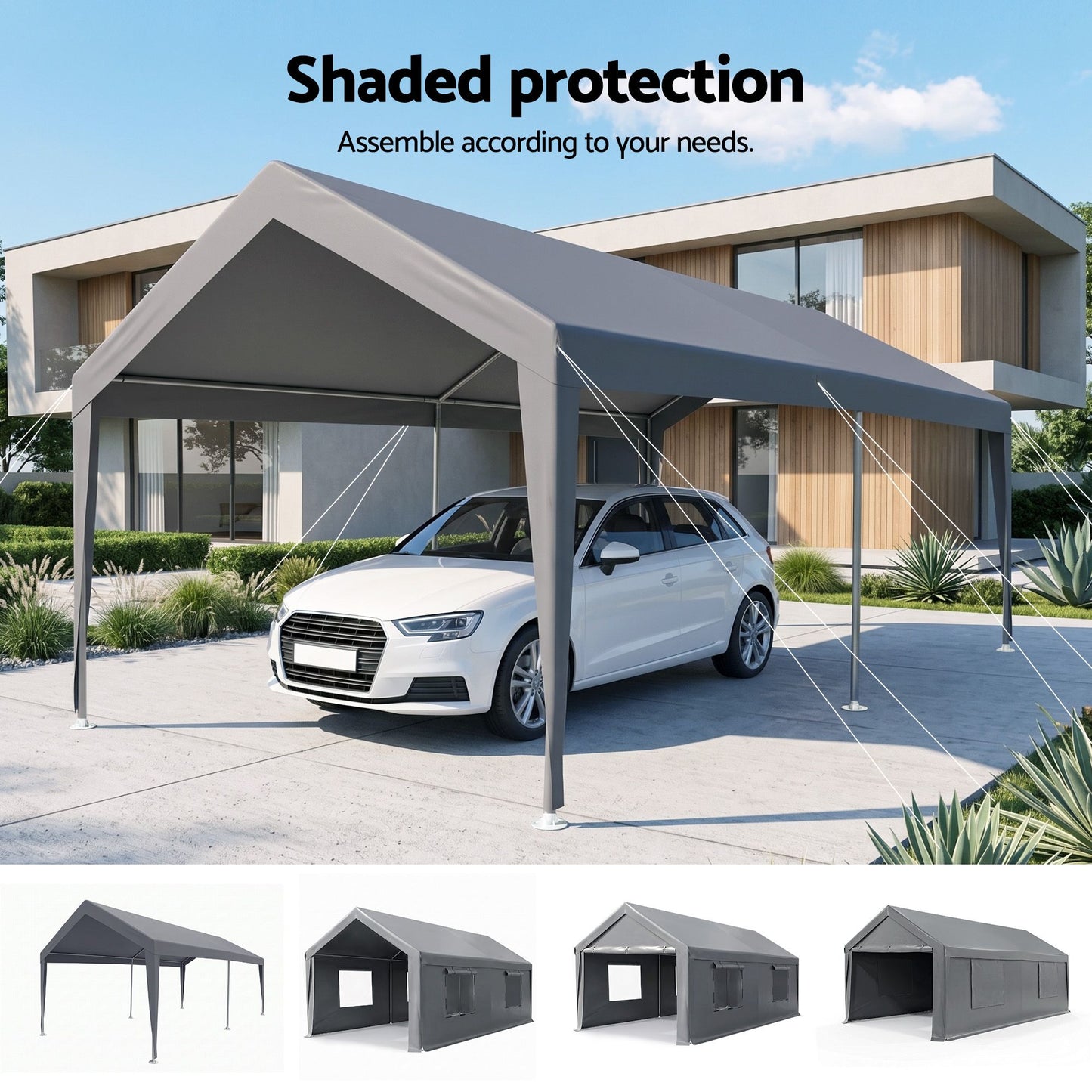 3x6m Carports Canopy Tent Portable Garage Outdoor Steel Shelter Grey