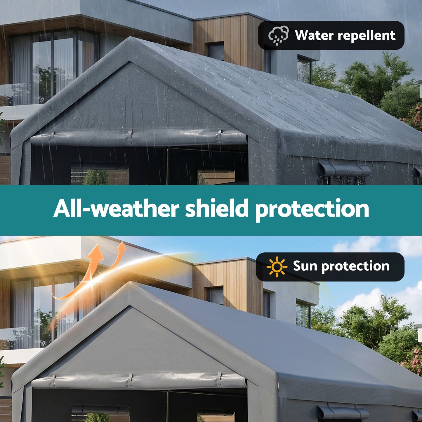 3x6m Carports Canopy Tent Portable Garage Outdoor Steel Shelter Grey