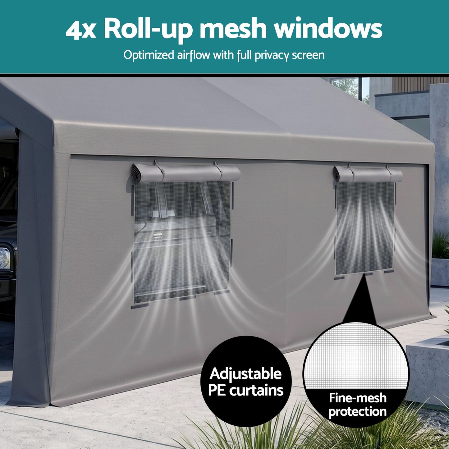 3x6m Carports Canopy Tent Portable Garage Outdoor Steel Shelter Grey
