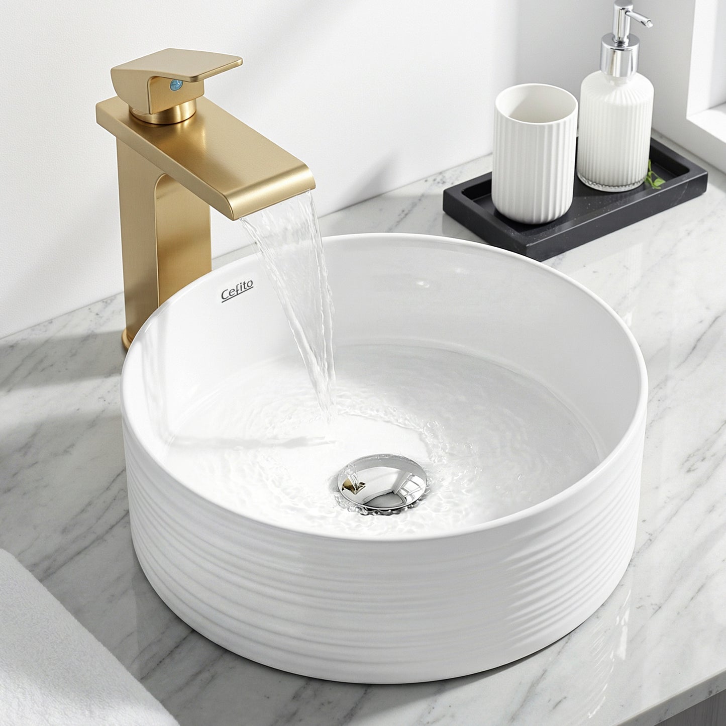 Bathroom Basin Vanity Sink Vessel Ceramic White Round Countertop 36cm