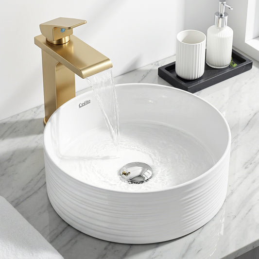 Bathroom Basin Vanity Sink Vessel Ceramic White Round Countertop 36cm