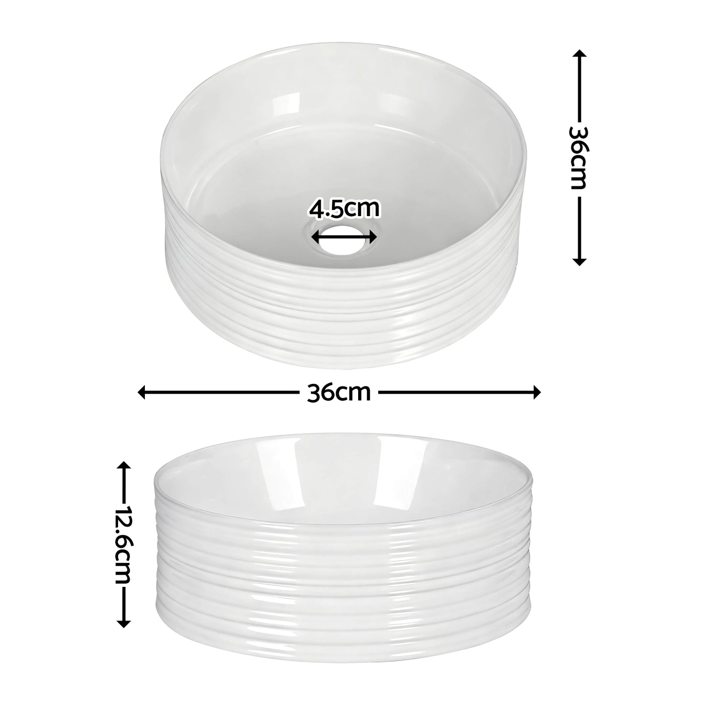 Bathroom Basin Vanity Sink Vessel Ceramic White Round Countertop 36cm