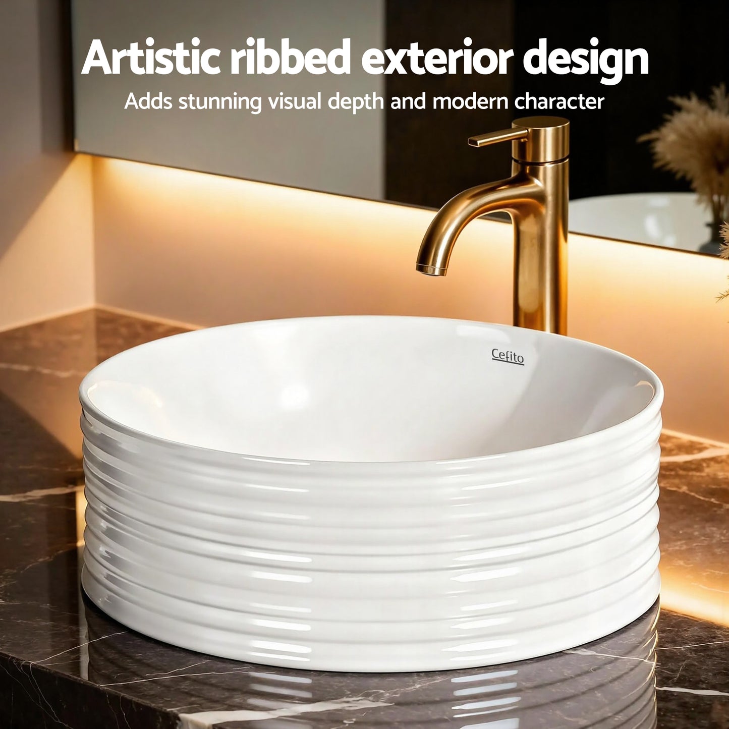 Bathroom Basin Vanity Sink Vessel Ceramic White Round Countertop 36cm