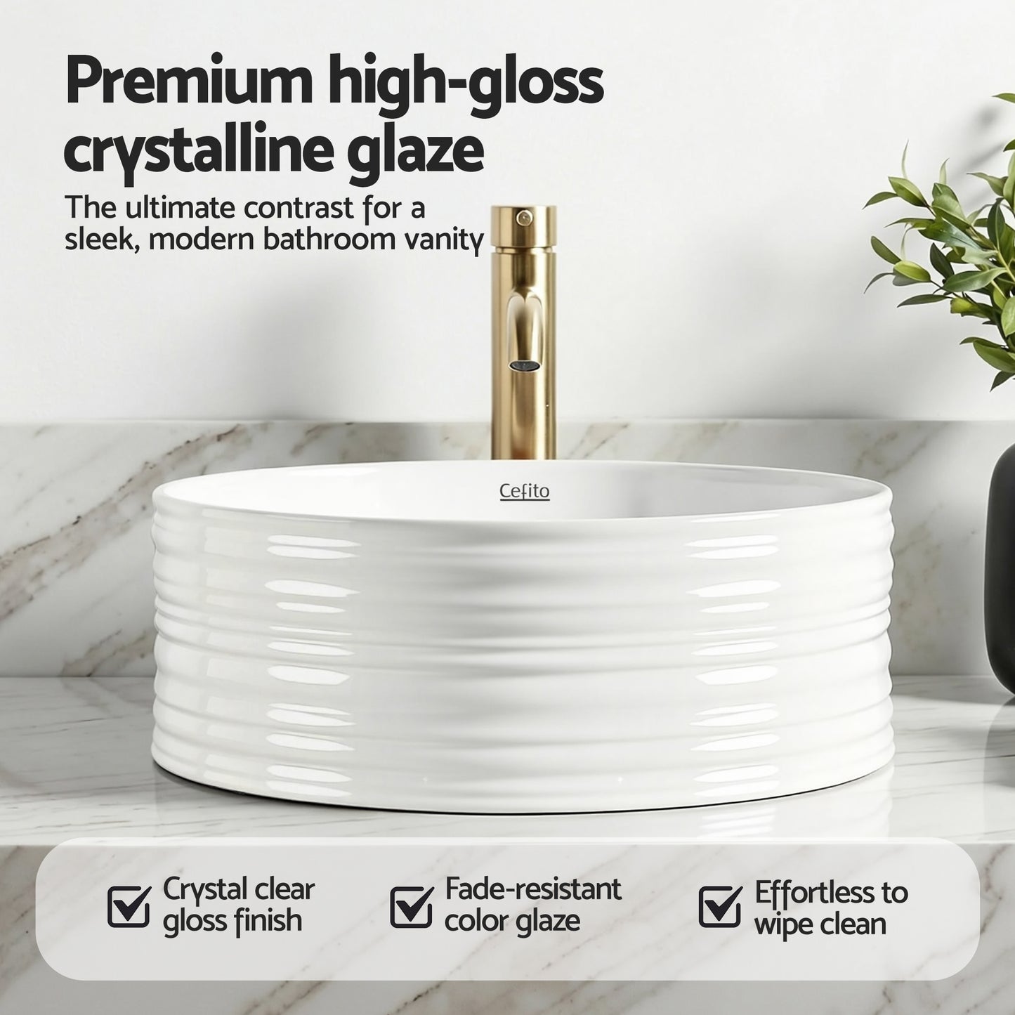 Bathroom Basin Vanity Sink Vessel Ceramic White Round Countertop 36cm