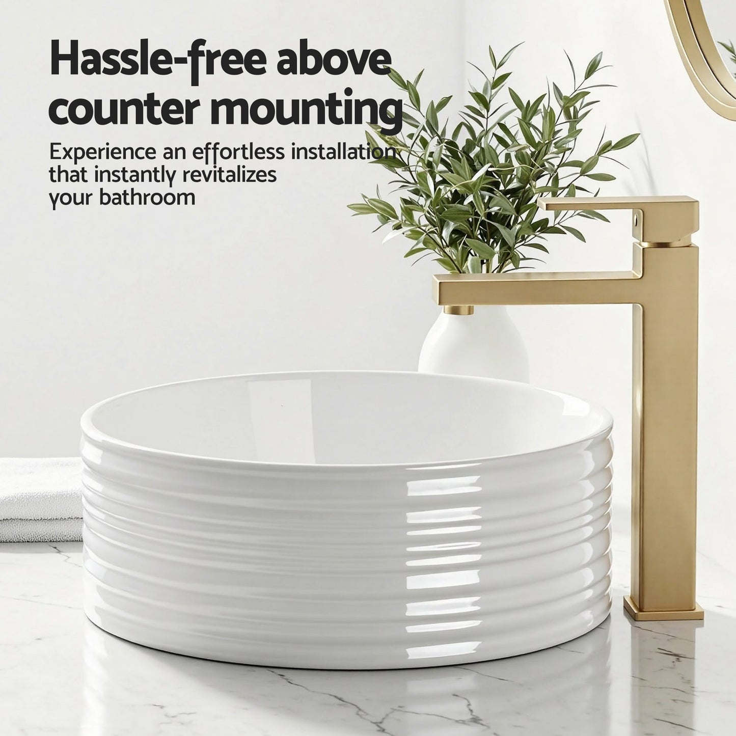 Bathroom Basin Vanity Sink Vessel Ceramic White Round Countertop 36cm
