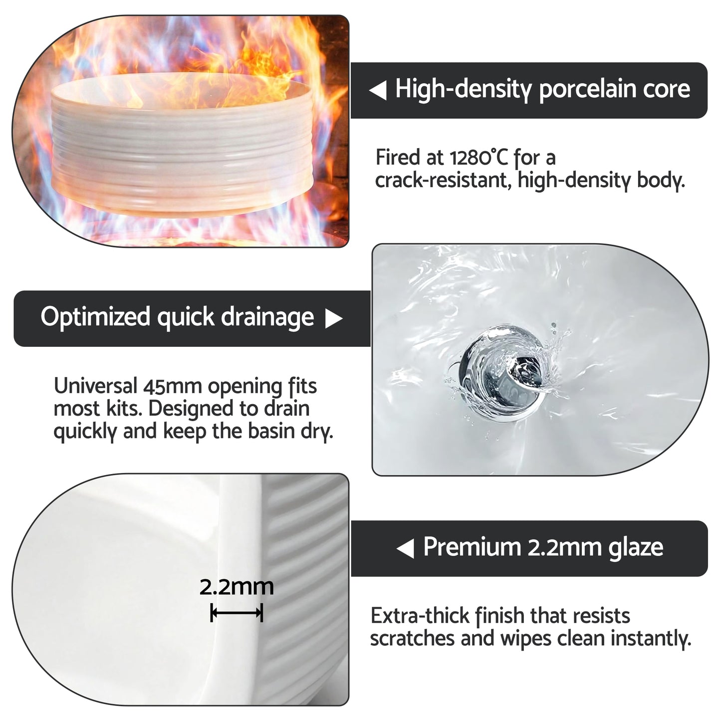 Bathroom Basin Vanity Sink Vessel Ceramic White Round Countertop 36cm