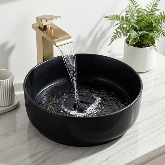 Bathroom Basin Ceramic Vanity Sink Vessel Bowl Wash Matte Black Round Countertop
