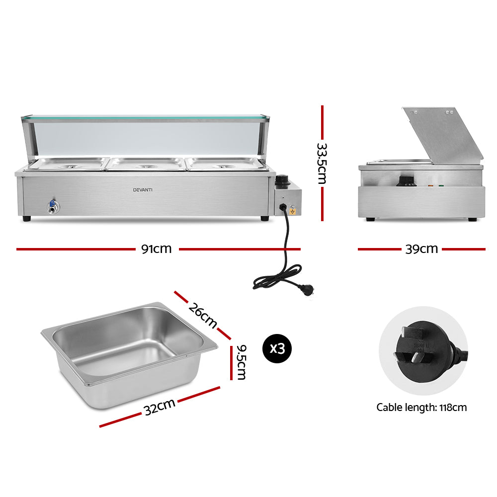 Commercial Food Warmer Bain Marie 3 Electric Buffet Pans