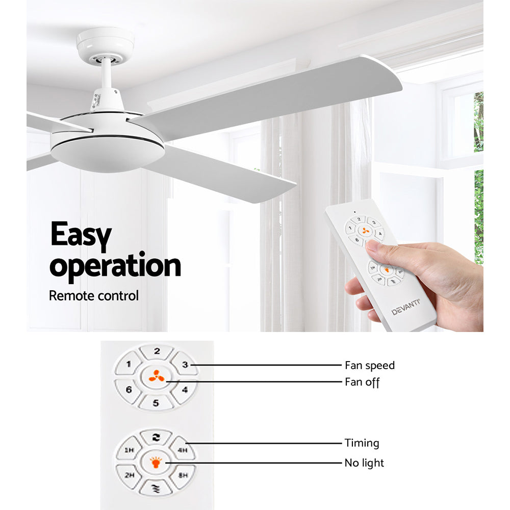 52'' Ceiling Fan AC Motor 4 Blades with Remote - White