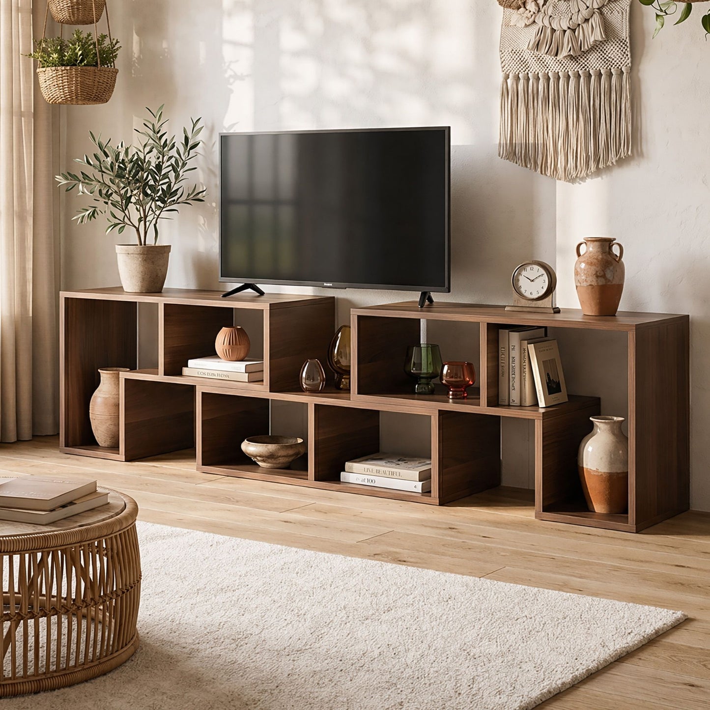 Mirelle Modular TV Stand 3 Piece Entertainment Unit Adjustable Bookcase Shelf - Walnut