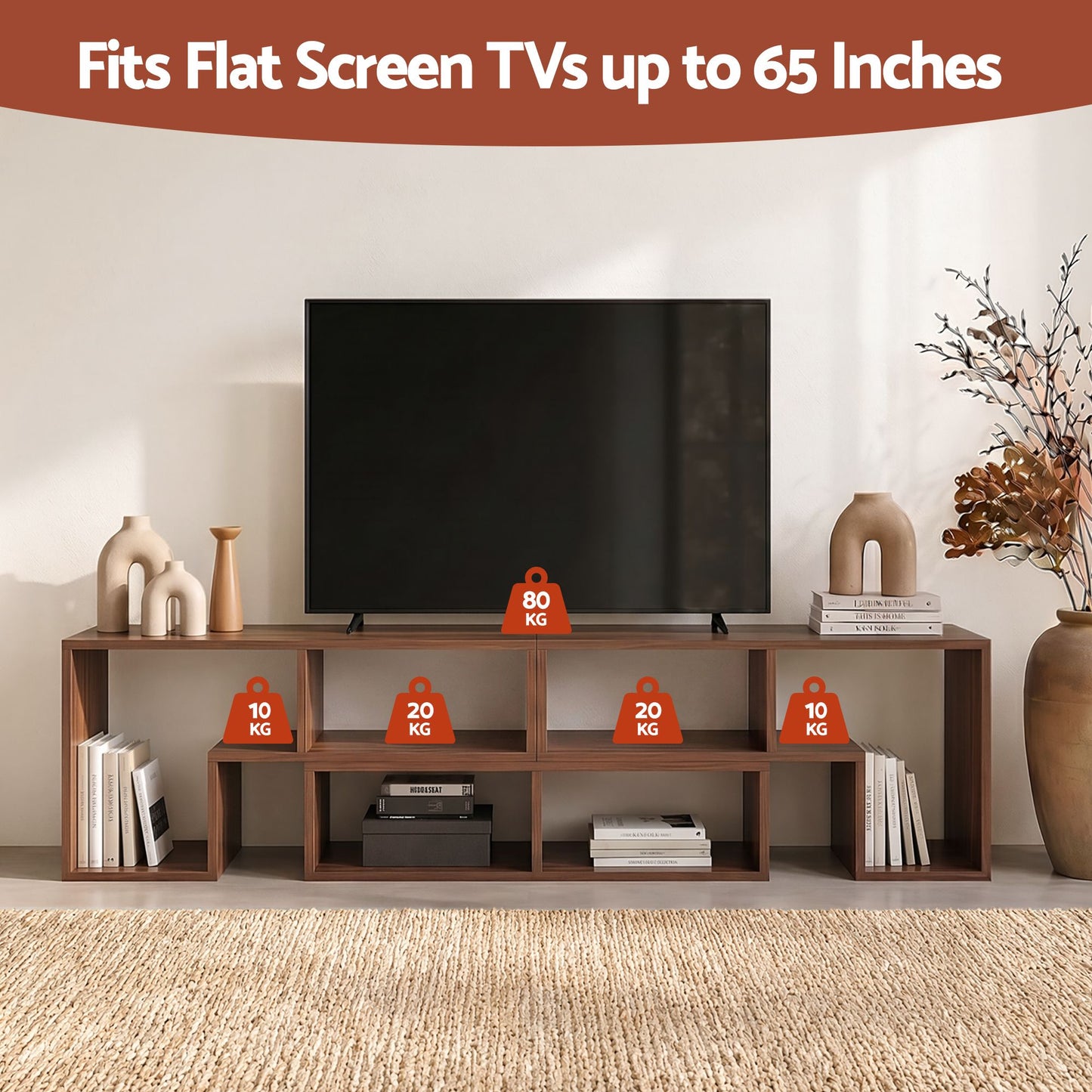 Mirelle Modular TV Stand 3 Piece Entertainment Unit Adjustable Bookcase Shelf - Walnut
