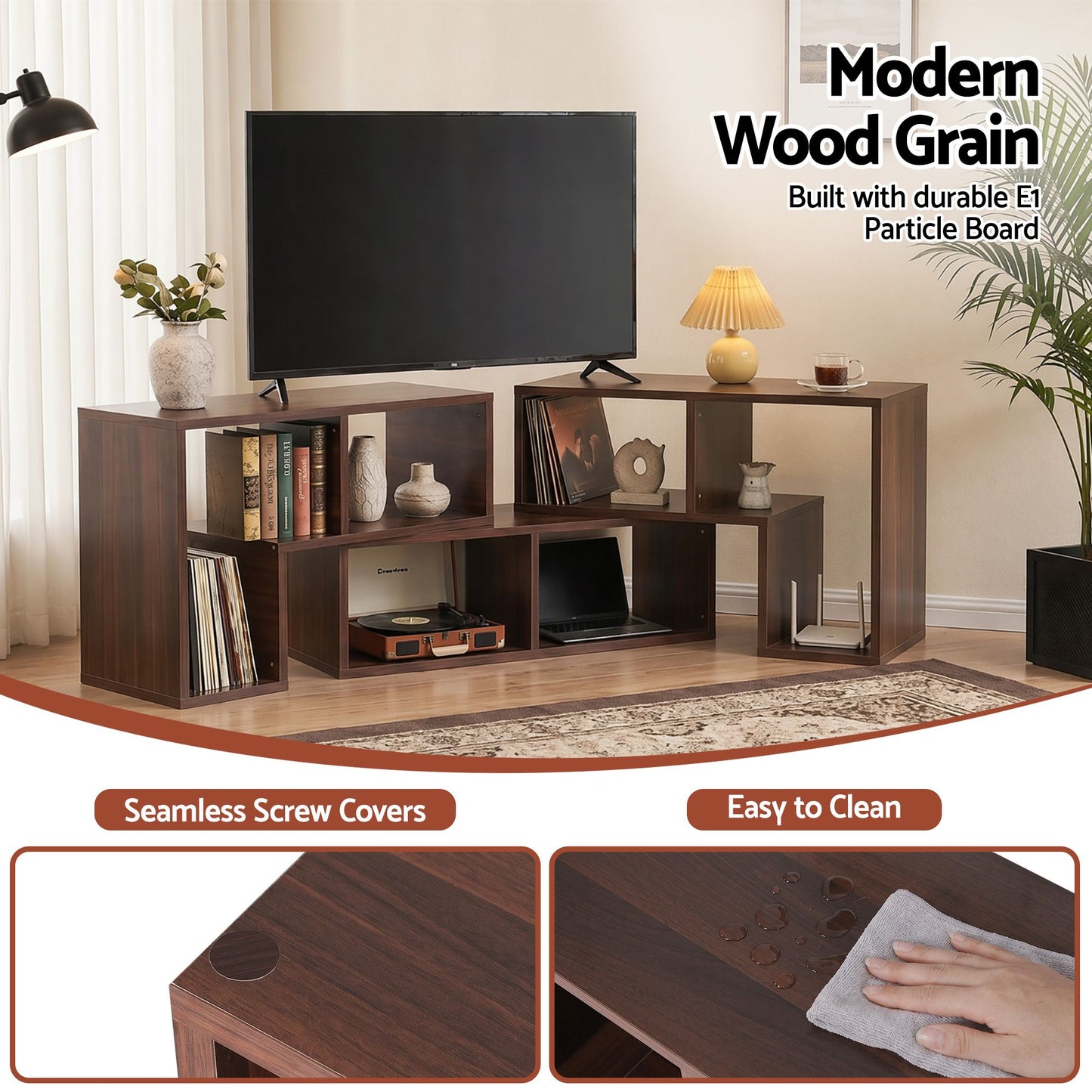 Mirelle Modular TV Stand 3 Piece Entertainment Unit Adjustable Bookcase Shelf - Walnut