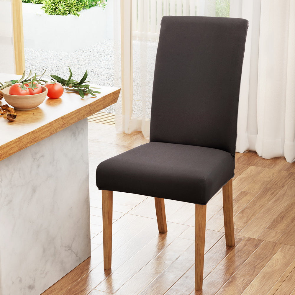 Set of 6 Dining Chair Covers Slipcovers Spandex Stretch Banquet Party - Dark Grey