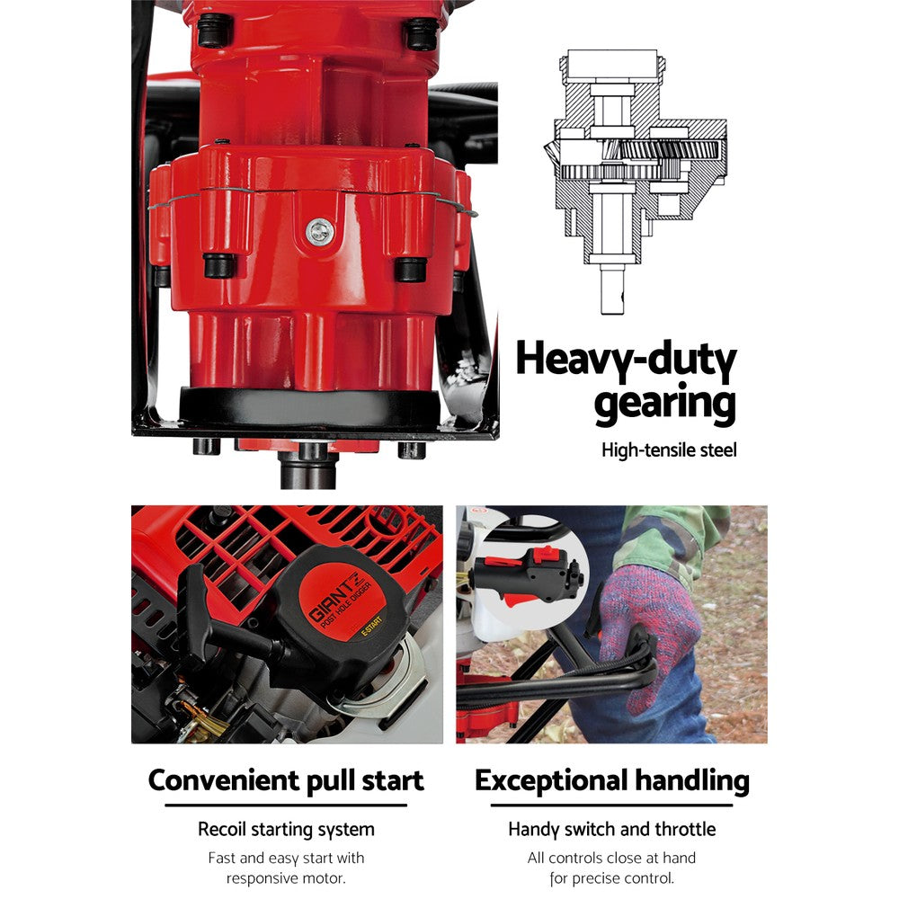 92cc Petrol Post Hole Digger Drill Borer Fence Extension with Auger Bit Set