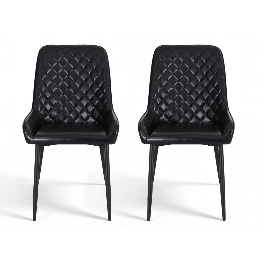 Bonnie Set of 2 Dining Chairs Retro PU Leather Kitchen Lounge Cafe Accent Chair - Black