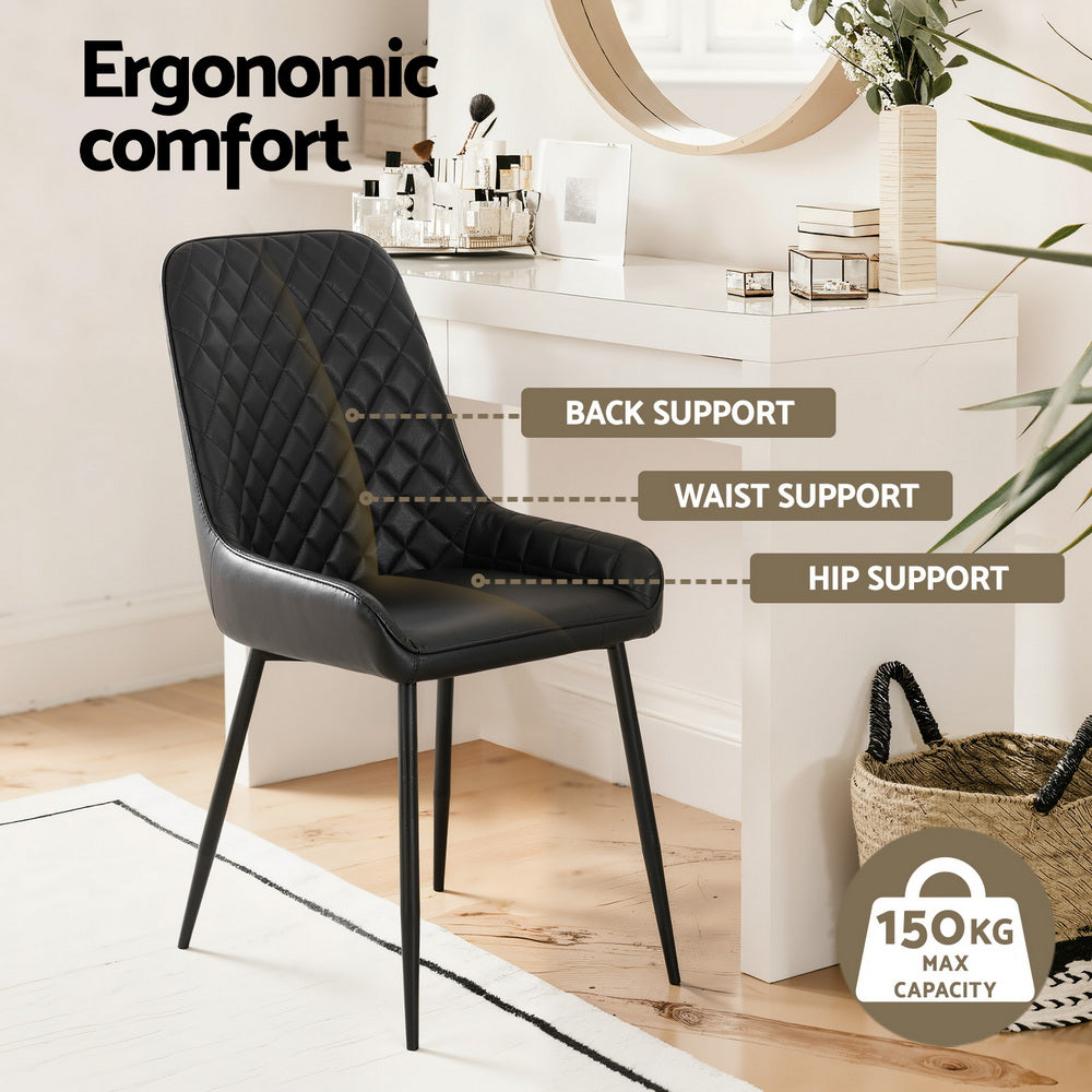 Bonnie Set of 2 Dining Chairs Retro PU Leather Kitchen Lounge Cafe Accent Chair - Black