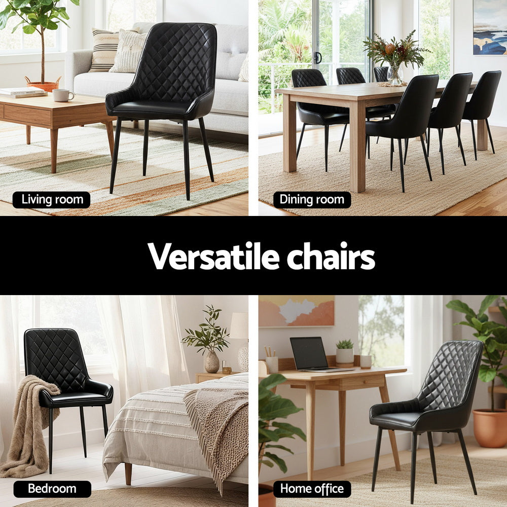 Bonnie Set of 2 Dining Chairs Retro PU Leather Kitchen Lounge Cafe Accent Chair - Black
