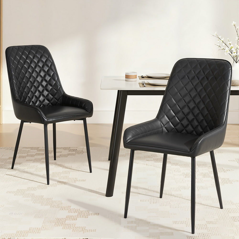 Bonnie Set of 2 Dining Chairs Retro PU Leather Kitchen Lounge Cafe Accent Chair - Black