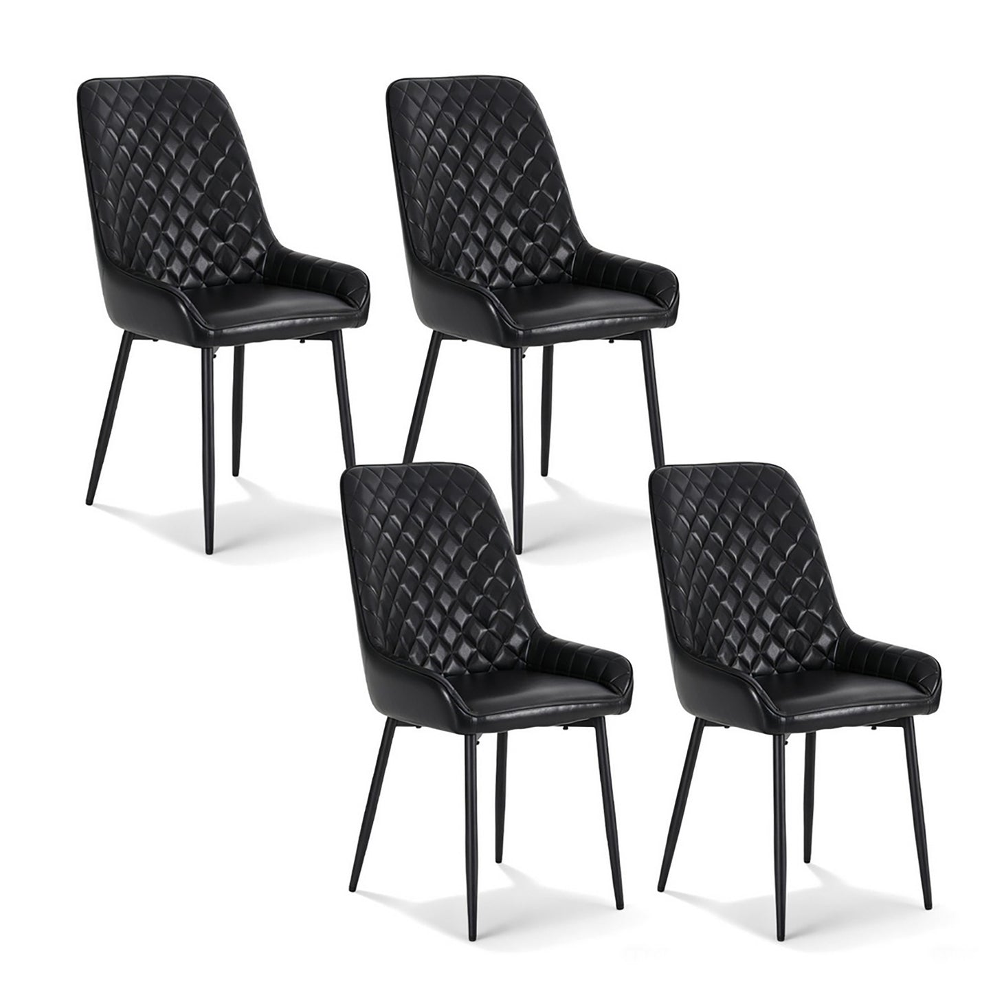 Bonnie Set of 4 Dining Chairs Retro PU Leather Kitchen Lounge Cafe Accent Chair - Black