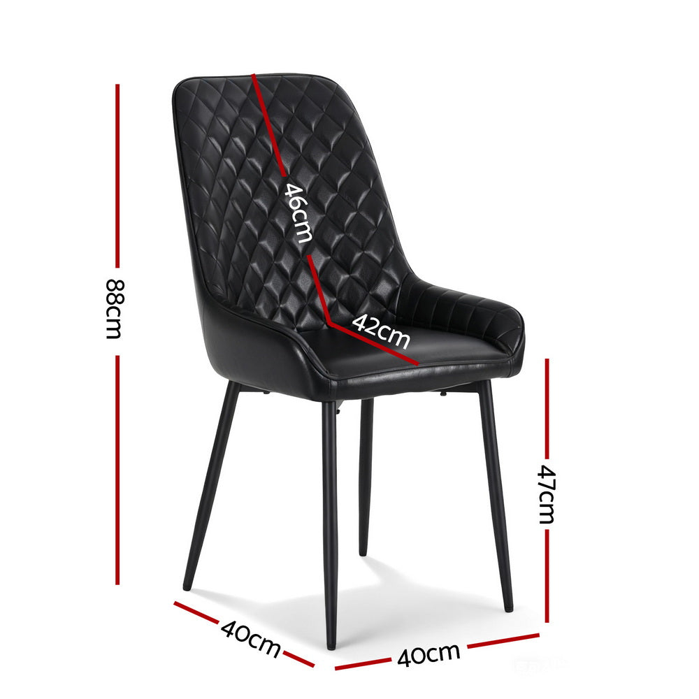 Bonnie Set of 4 Dining Chairs Retro PU Leather Kitchen Lounge Cafe Accent Chair - Black