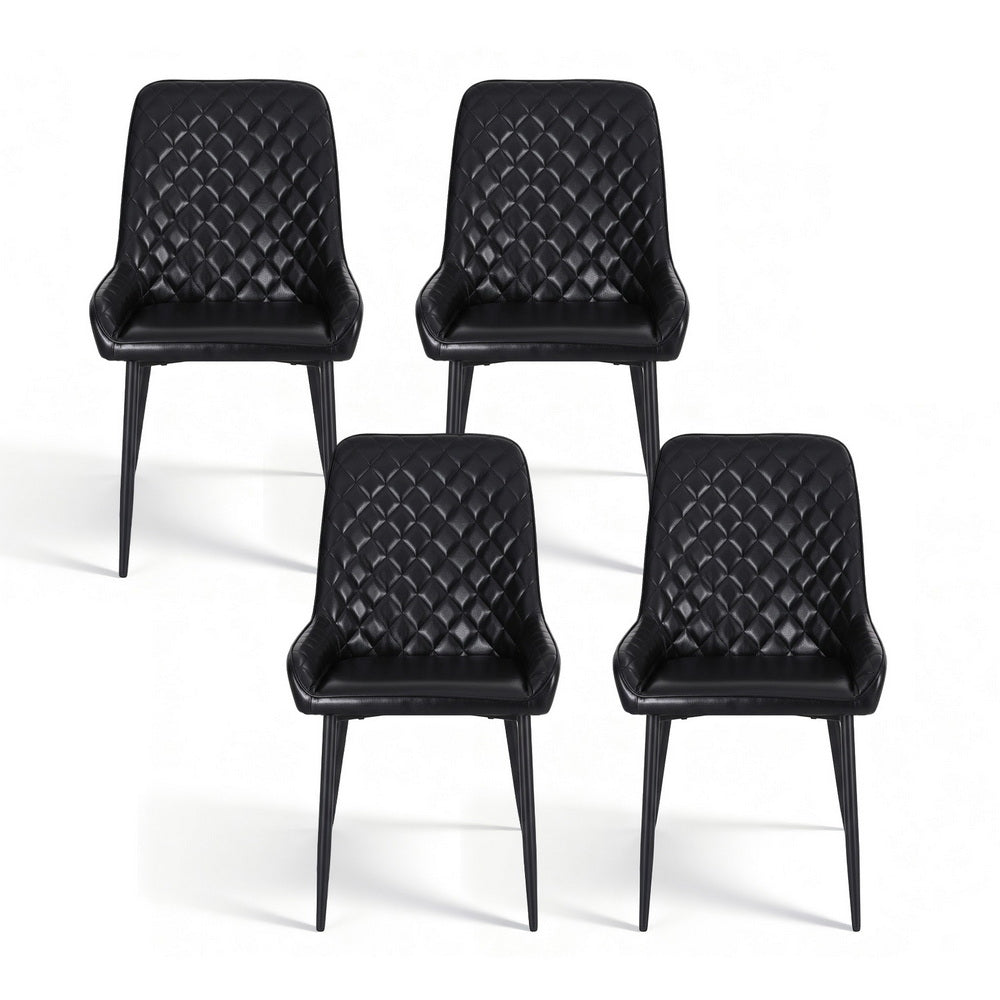Bonnie Set of 4 Dining Chairs Retro PU Leather Kitchen Lounge Cafe Accent Chair - Black