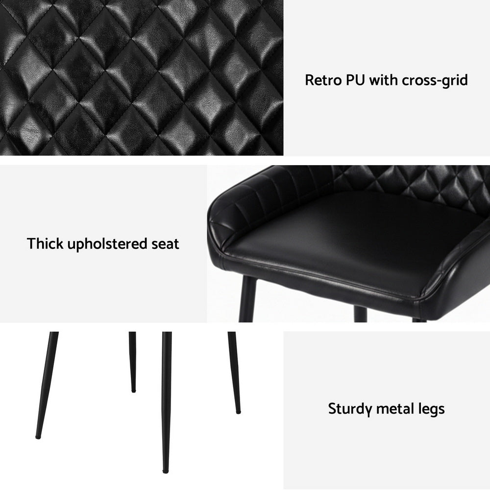 Bonnie Set of 4 Dining Chairs Retro PU Leather Kitchen Lounge Cafe Accent Chair - Black