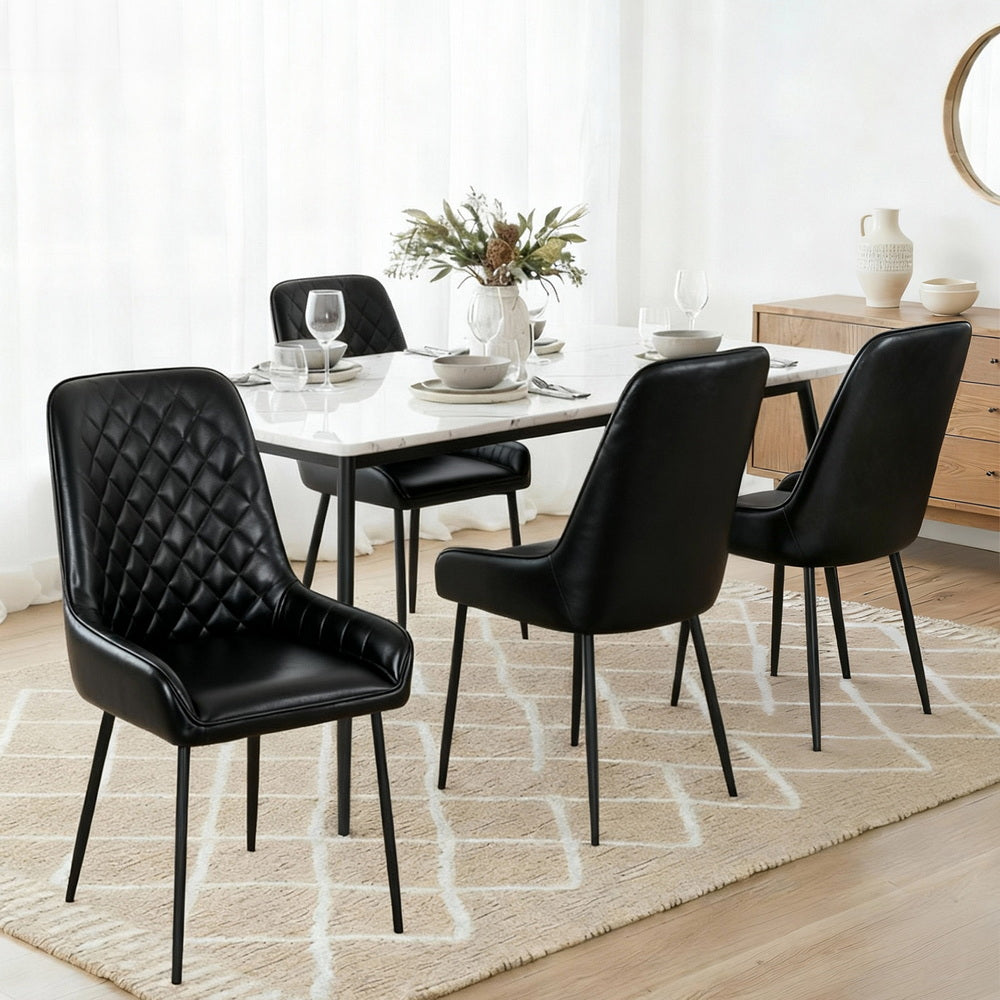 Bonnie Set of 4 Dining Chairs Retro PU Leather Kitchen Lounge Cafe Accent Chair - Black