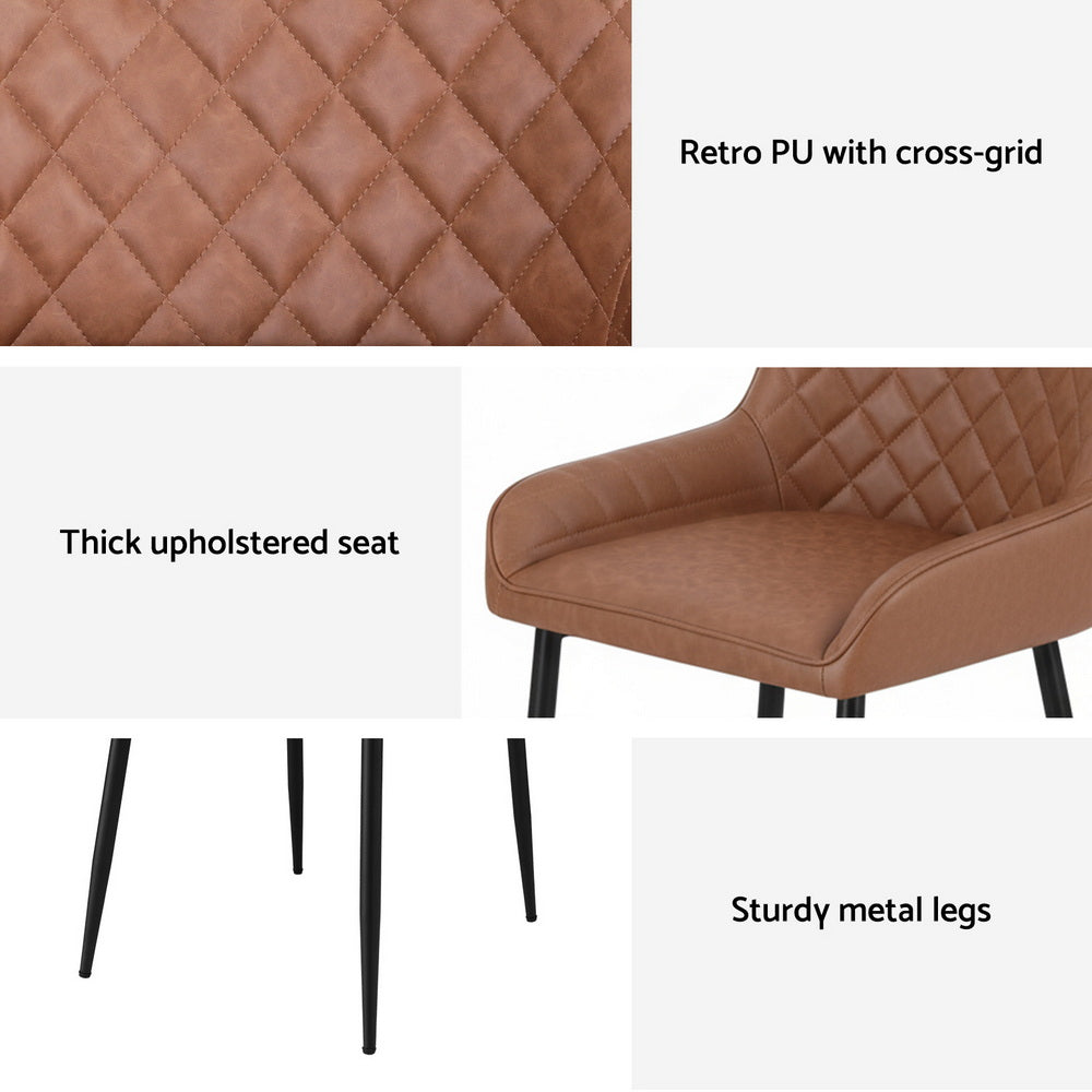 Bonnie Set of 2 Dining Chairs Retro PU Leather Kitchen Lounge Cafe Accent Chair - Brown