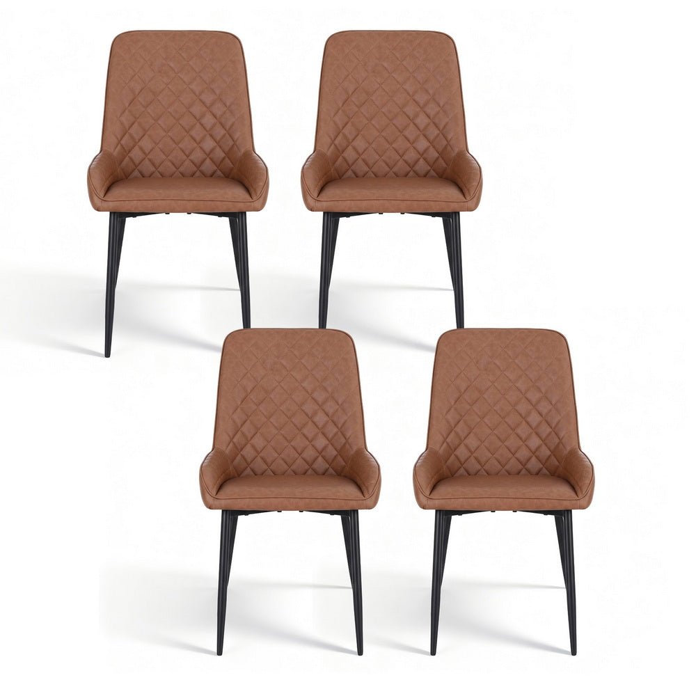 Bonnie Set of 4 Dining Chairs Retro PU Leather Kitchen Lounge Cafe Accent Chair - Brown