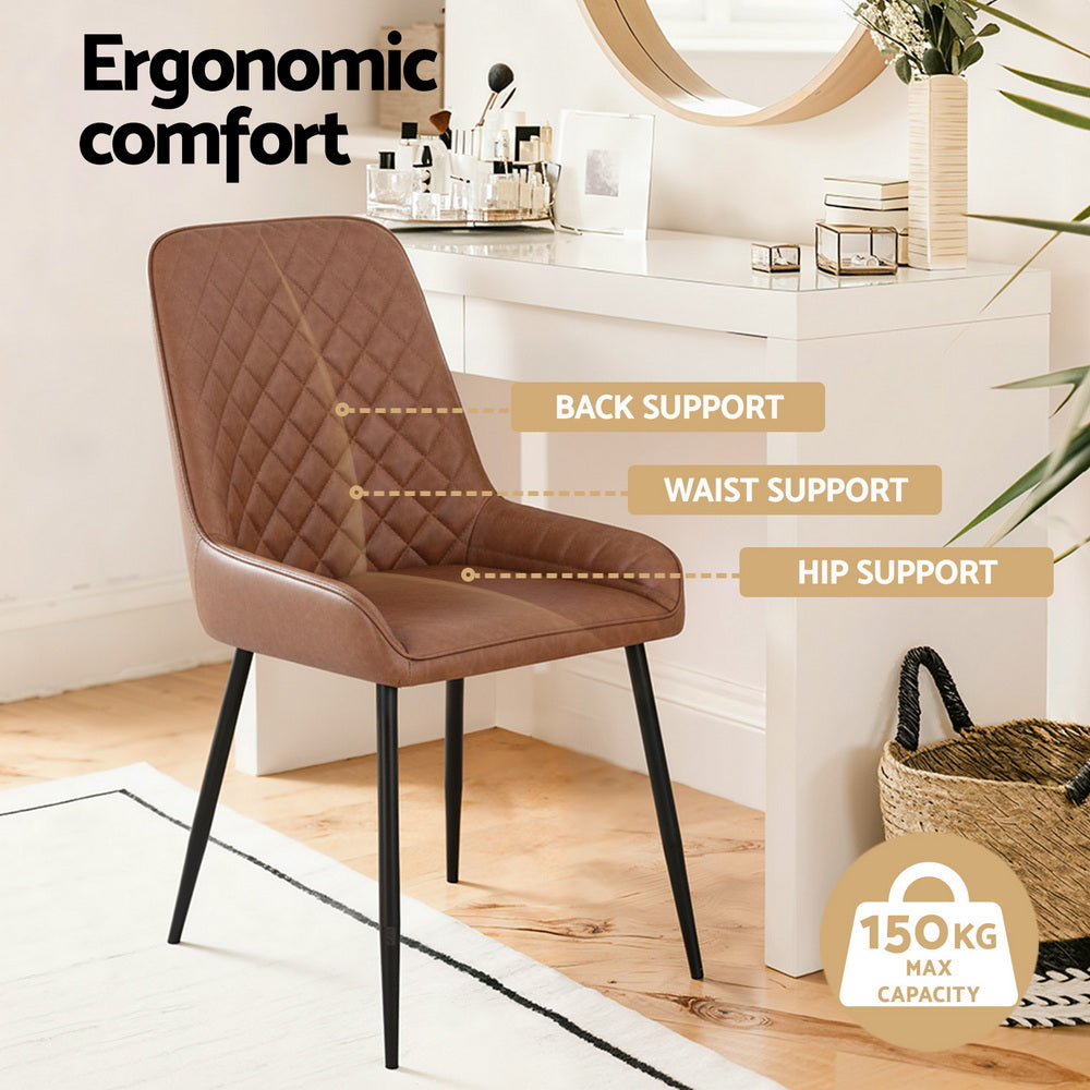 Bonnie Set of 4 Dining Chairs Retro PU Leather Kitchen Lounge Cafe Accent Chair - Brown