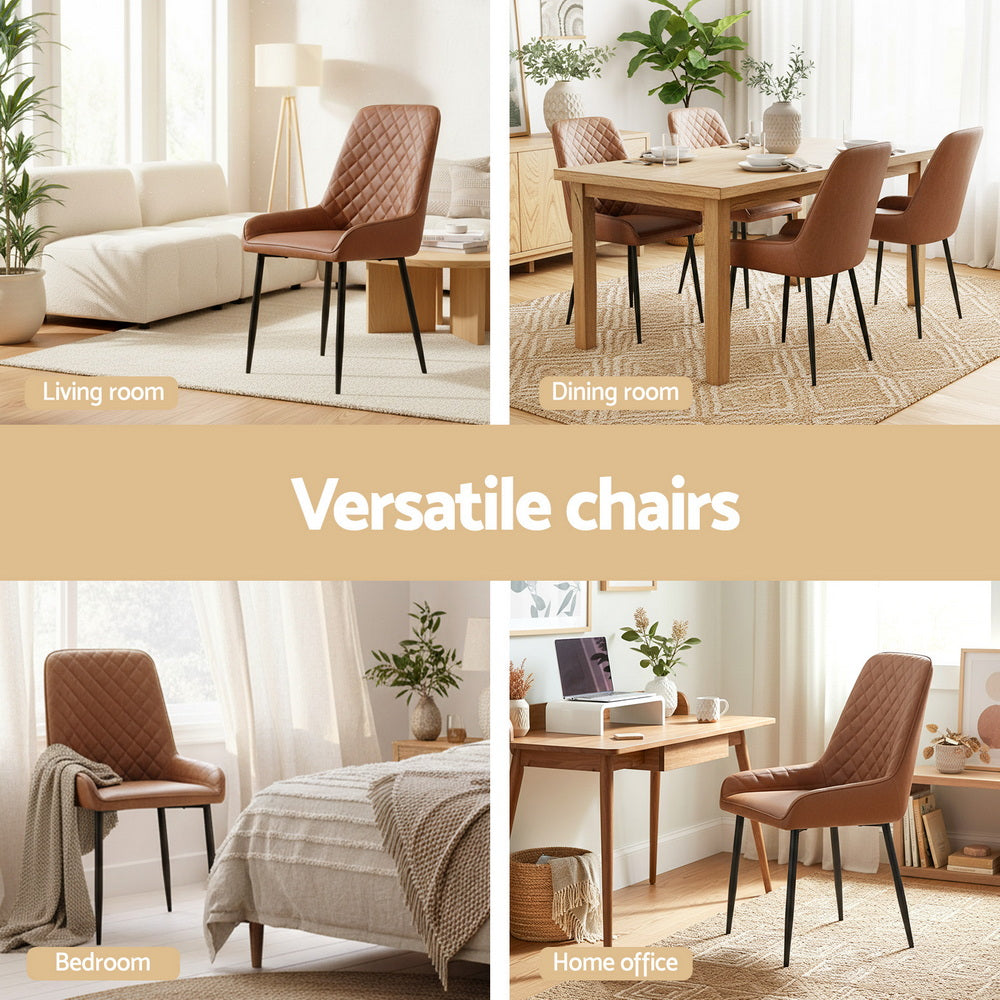 Bonnie Set of 4 Dining Chairs Retro PU Leather Kitchen Lounge Cafe Accent Chair - Brown
