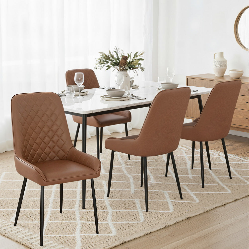 Bonnie Set of 4 Dining Chairs Retro PU Leather Kitchen Lounge Cafe Accent Chair - Brown