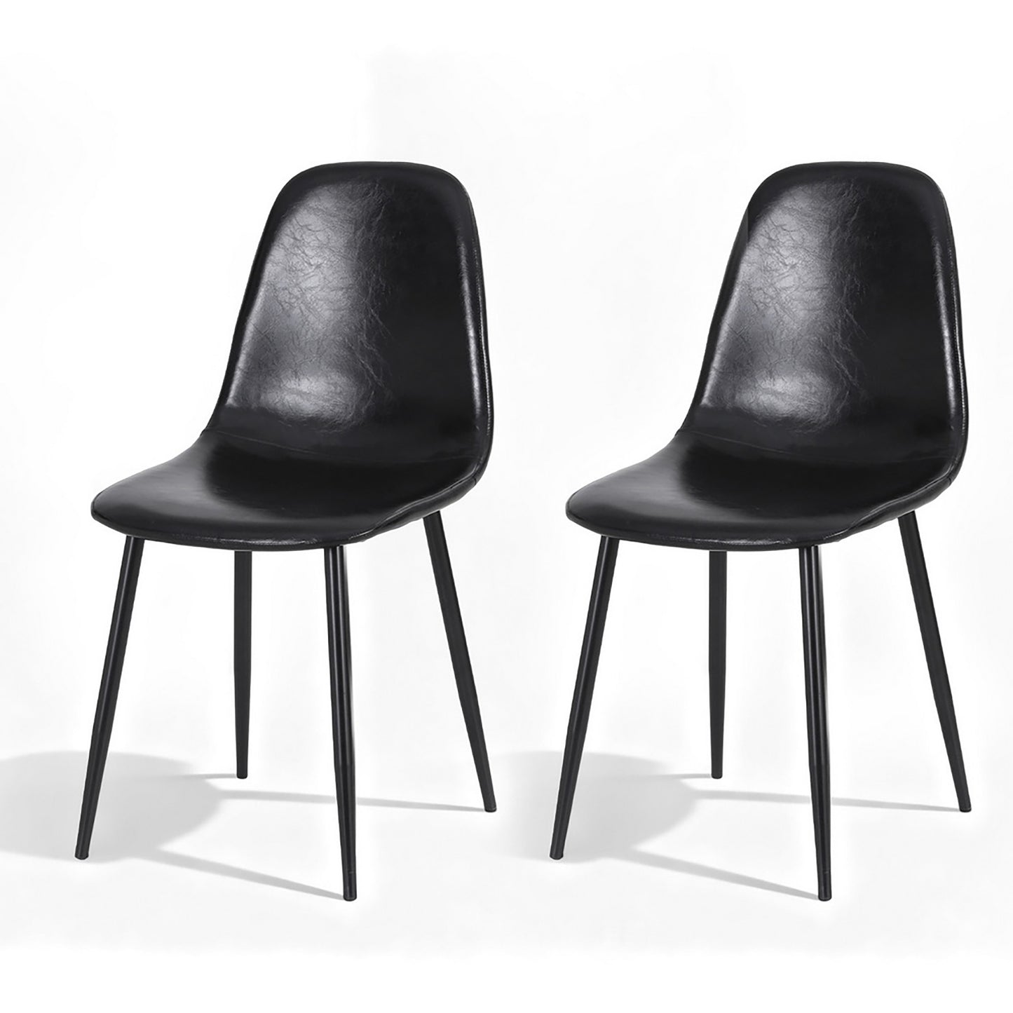 Cecily Set of 2 Dining Chairs Retro PU Leather Kitchen Lounge Cafe Accent Chair - Black