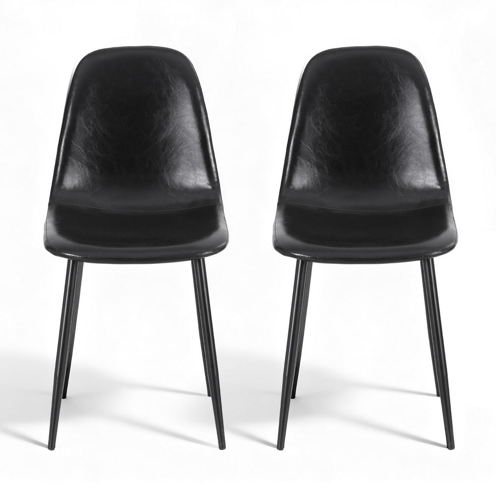 Cecily Set of 2 Dining Chairs Retro PU Leather Kitchen Lounge Cafe Accent Chair - Black