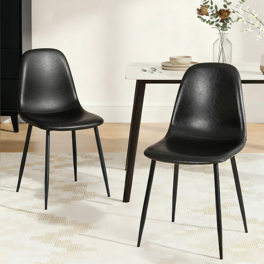 Cecily Set of 2 Dining Chairs Retro PU Leather Kitchen Lounge Cafe Accent Chair - Black