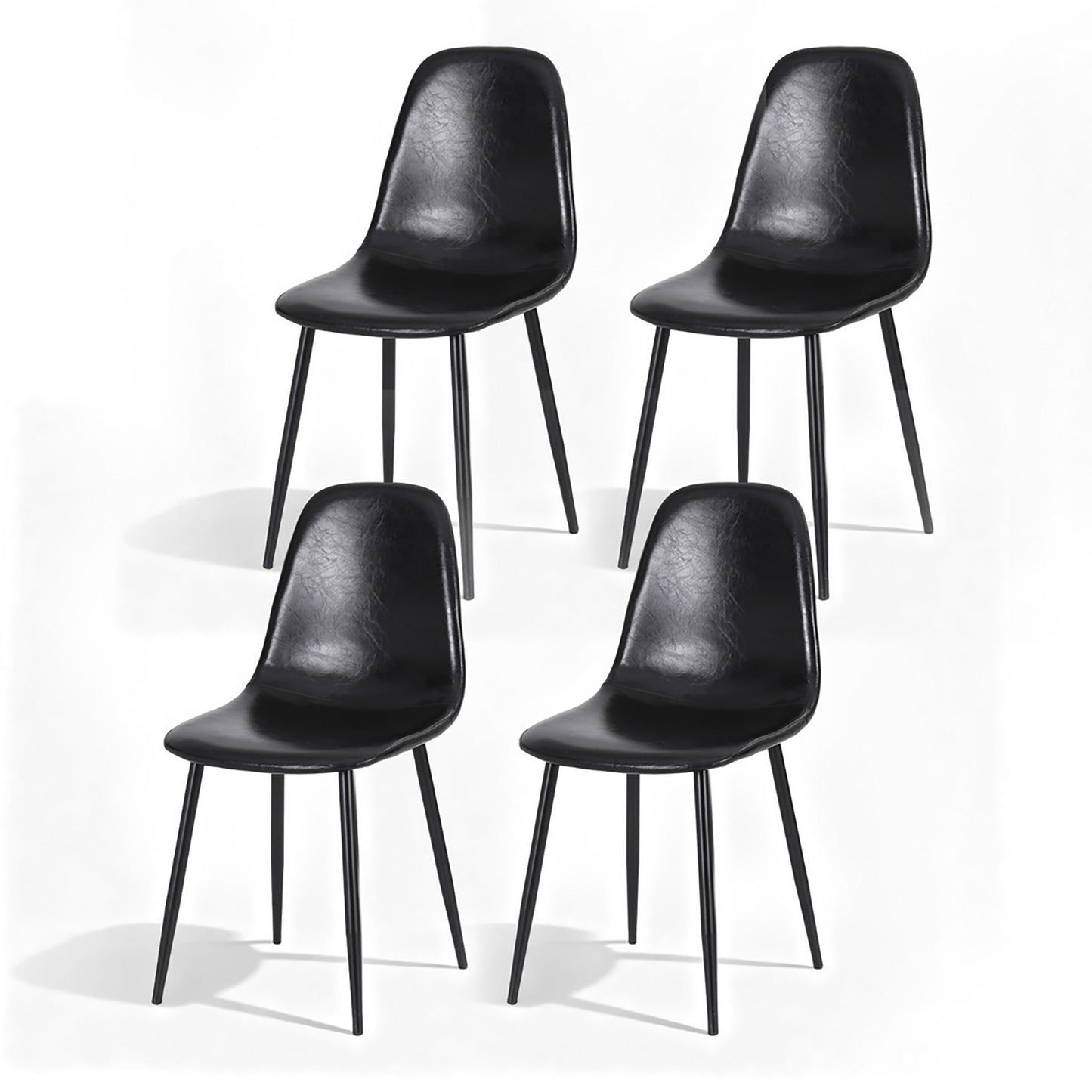 Cecily Set of 4 Dining Chairs Retro PU Leather Kitchen Lounge Cafe Accent Chair - Black