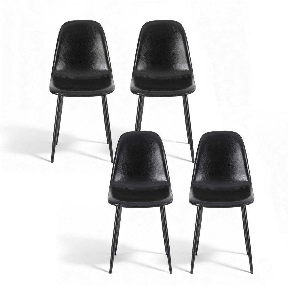 Cecily Set of 4 Dining Chairs Retro PU Leather Kitchen Lounge Cafe Accent Chair - Black
