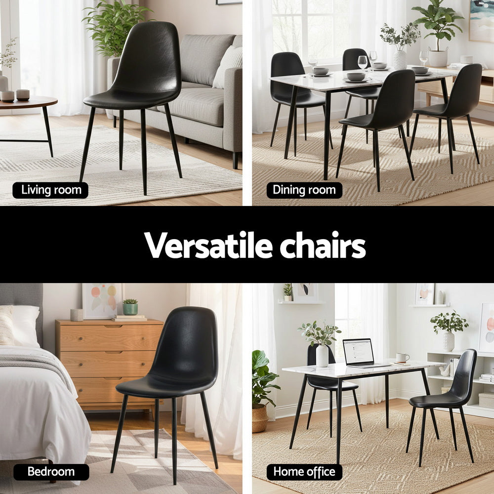 Cecily Set of 4 Dining Chairs Retro PU Leather Kitchen Lounge Cafe Accent Chair - Black