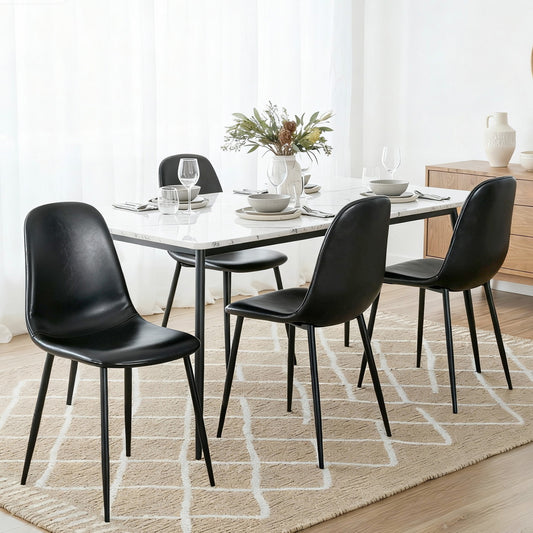 Cecily Set of 4 Dining Chairs Retro PU Leather Kitchen Lounge Cafe Accent Chair - Black