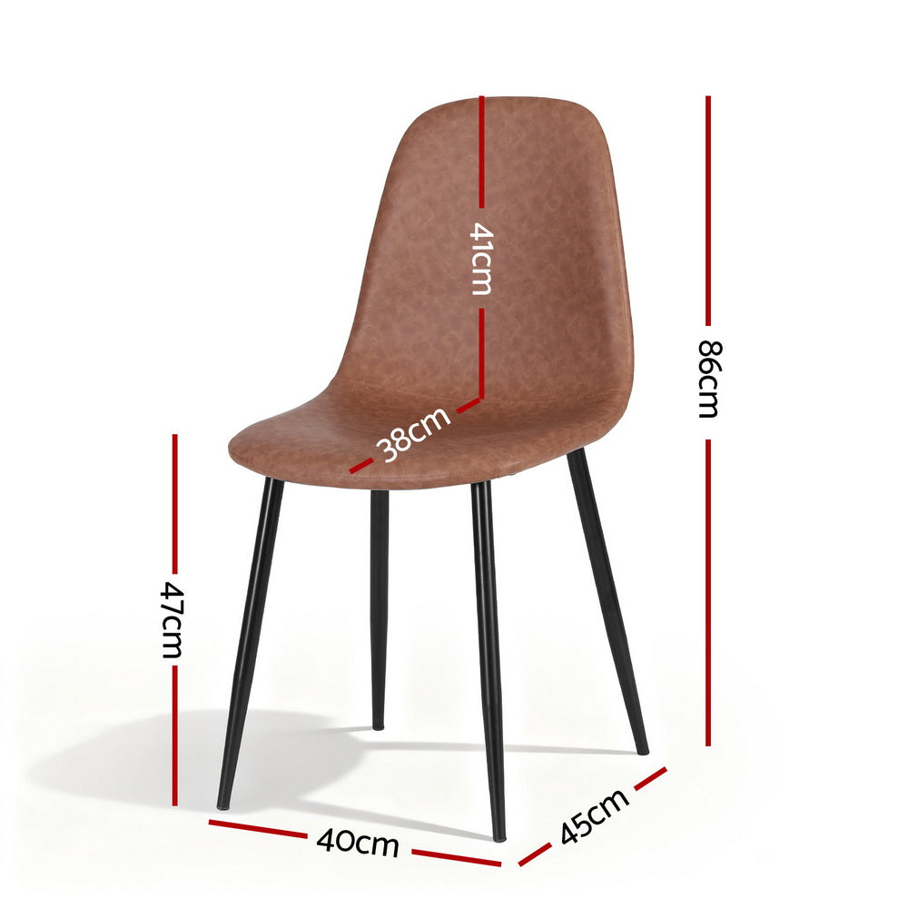 Cecily Set of 2 Dining Chairs Retro PU Leather Kitchen Lounge Cafe Accent Chair - Brown