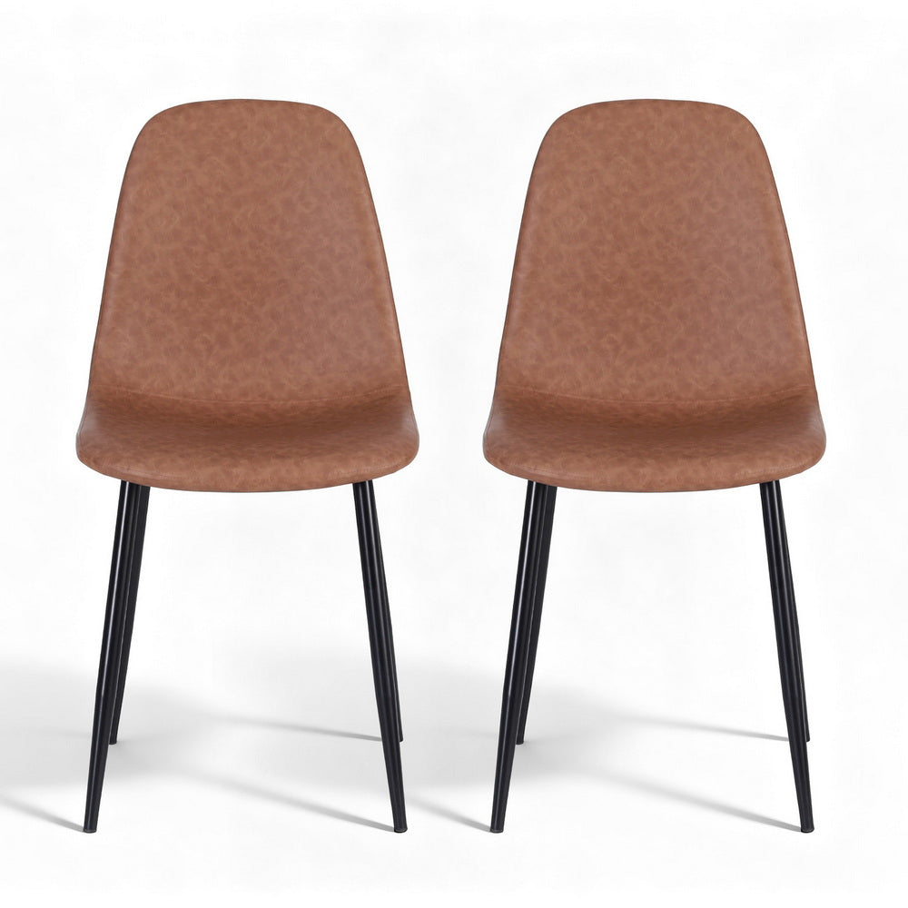 Cecily Set of 2 Dining Chairs Retro PU Leather Kitchen Lounge Cafe Accent Chair - Brown