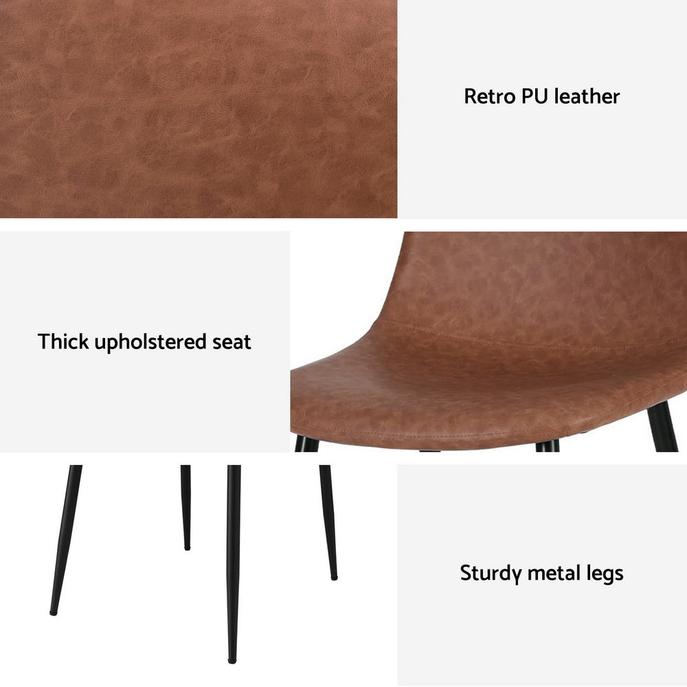 Cecily Set of 2 Dining Chairs Retro PU Leather Kitchen Lounge Cafe Accent Chair - Brown