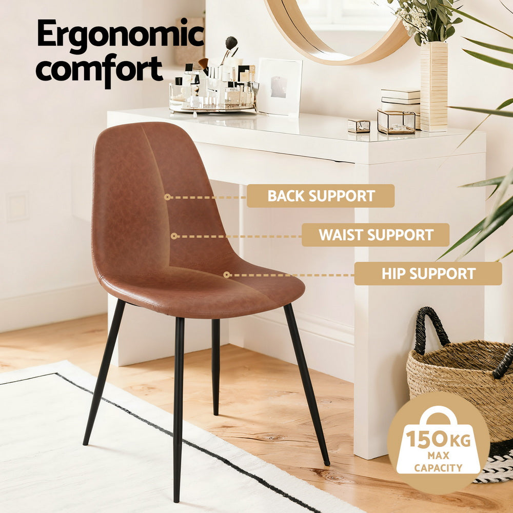 Cecily Set of 4 Dining Chairs Retro PU Leather Kitchen Lounge Cafe Accent Chair - Brown