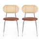 Leona Set of 2 Dining Chairs PU Leather Rattan Kitchen Lounge Cafe Accent Chair - Brown