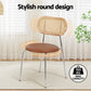 Leona Set of 2 Dining Chairs PU Leather Rattan Kitchen Lounge Cafe Accent Chair - Brown