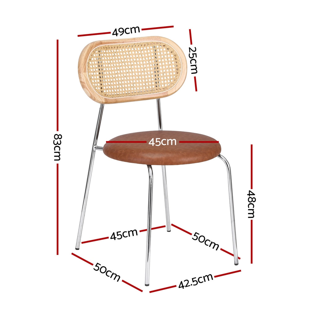 Leona Set of 4 Dining Chairs PU Leather Rattan Kitchen Lounge Cafe Accent Chair - Brown
