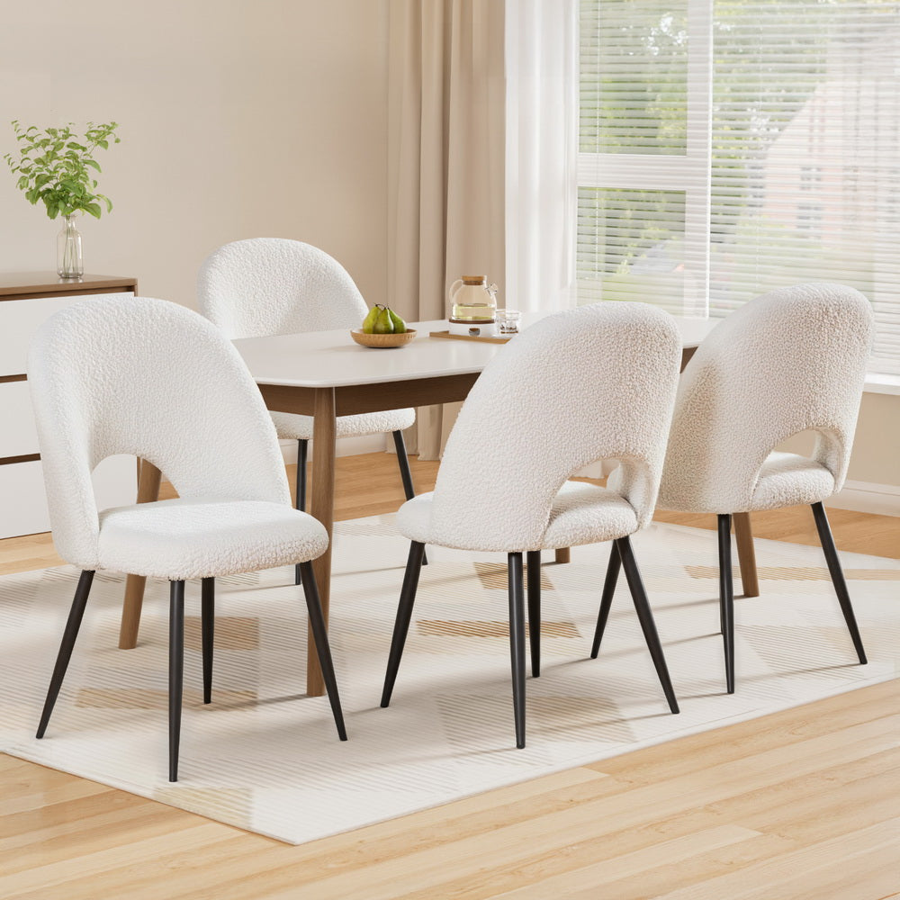 Maisie Set of 4 Dining Chair Boucle Sherpa - White
