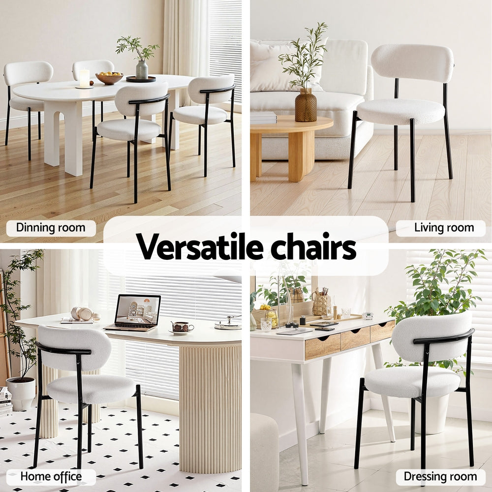 Bryher Set of 4 Dining Chairs Sherpa Boucle - White